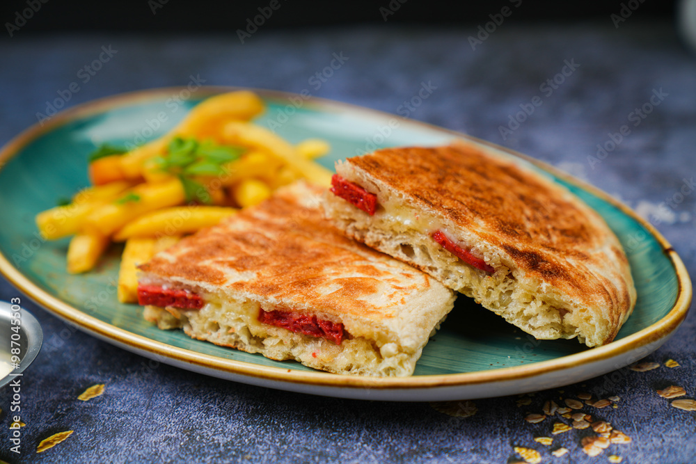 Hot toasted sandwich fresh from the plate grill. Breakfast stock photo. Hot toasted sandwich fresh from the plate grill. Breakfast stock photo.