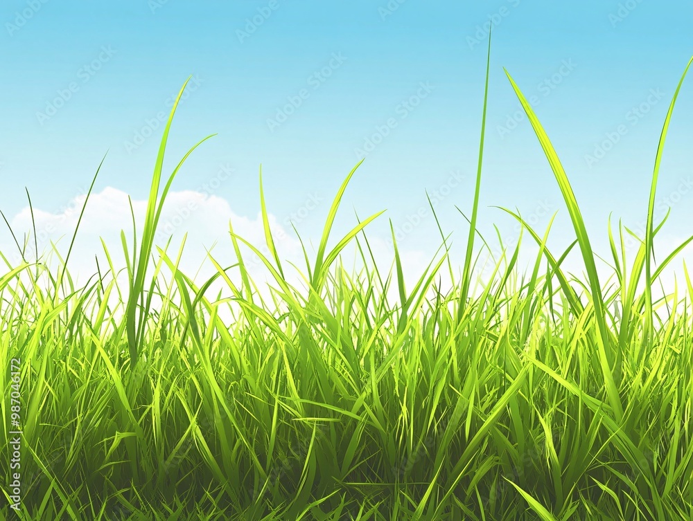 Obraz premium Lush green grass under clear blue sky