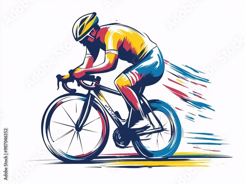 Cyclist in vibrant motion illustration.