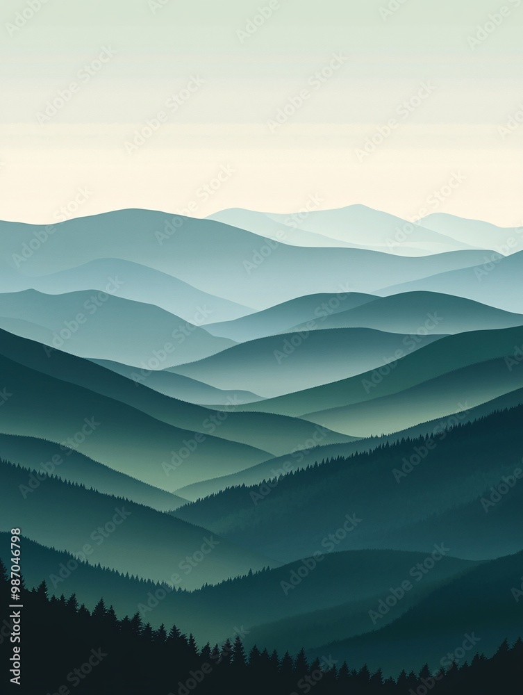 Serene mountain landscape with soft hues. Serene mountain landscape with soft hues.