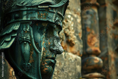 Bronze statue of a Spartan warrior displayed outdoors