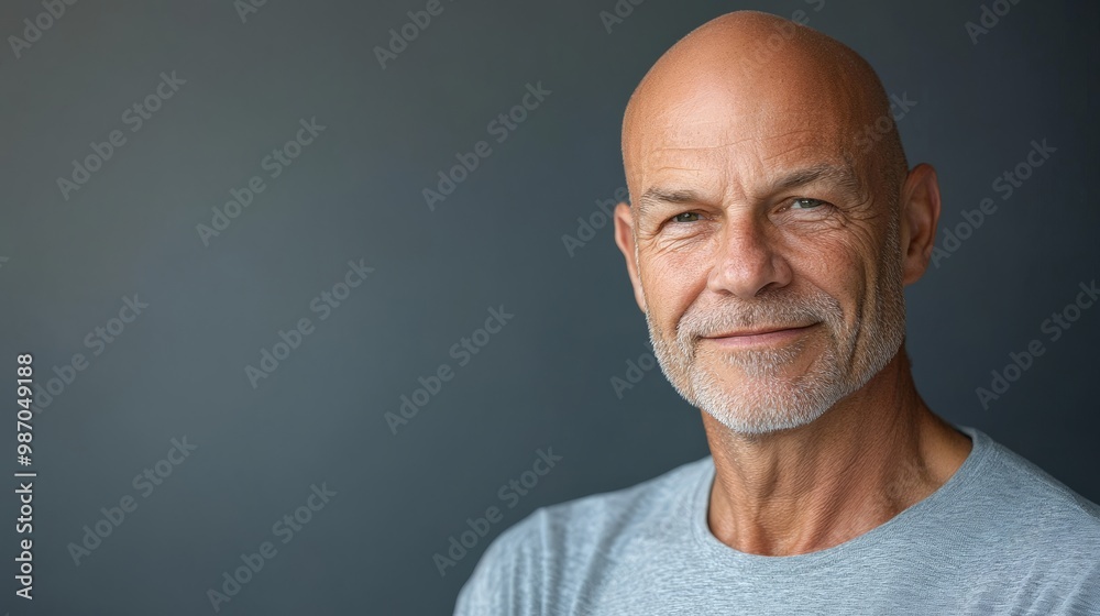Confident elderly man with gray shirt against dark background Confident elderly man with gray shirt against dark background