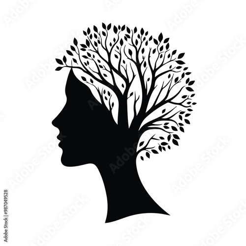 tree with female face silhouette vector design eps