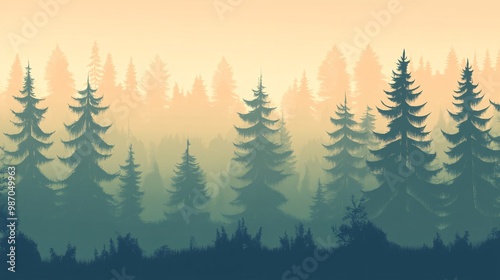 Serene forest with misty background