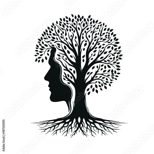 tree with female face silhouette vector design eps