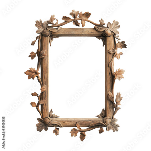 Ornate Wooden Frame with Leaf Detail photo