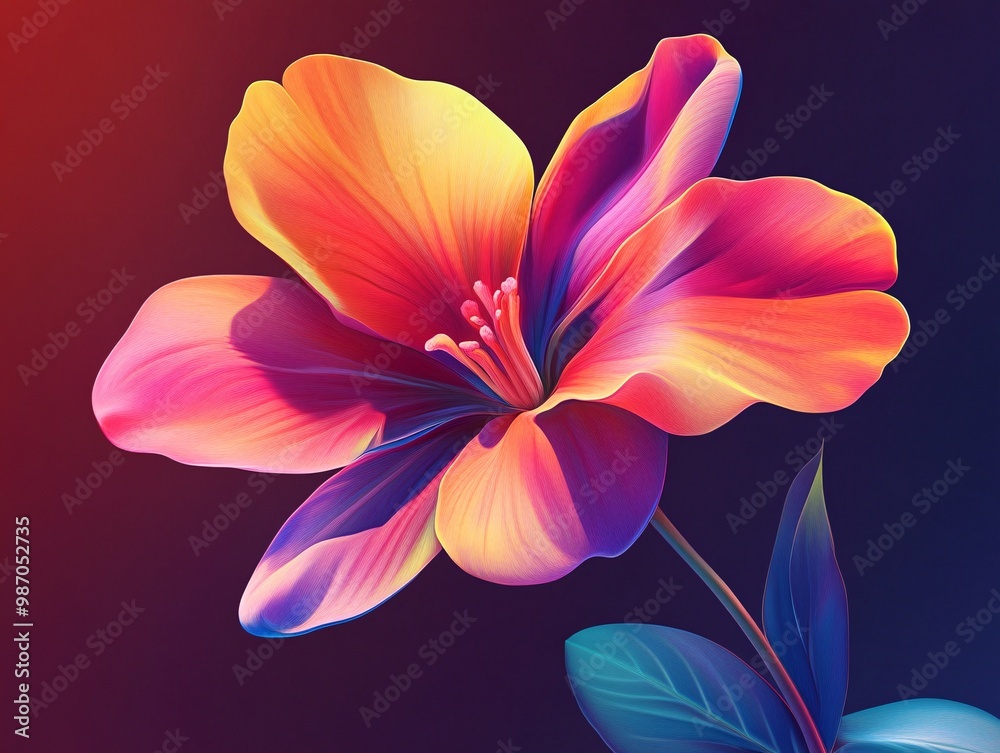 Vibrant colorful flower against dark background Vibrant colorful flower against dark background
