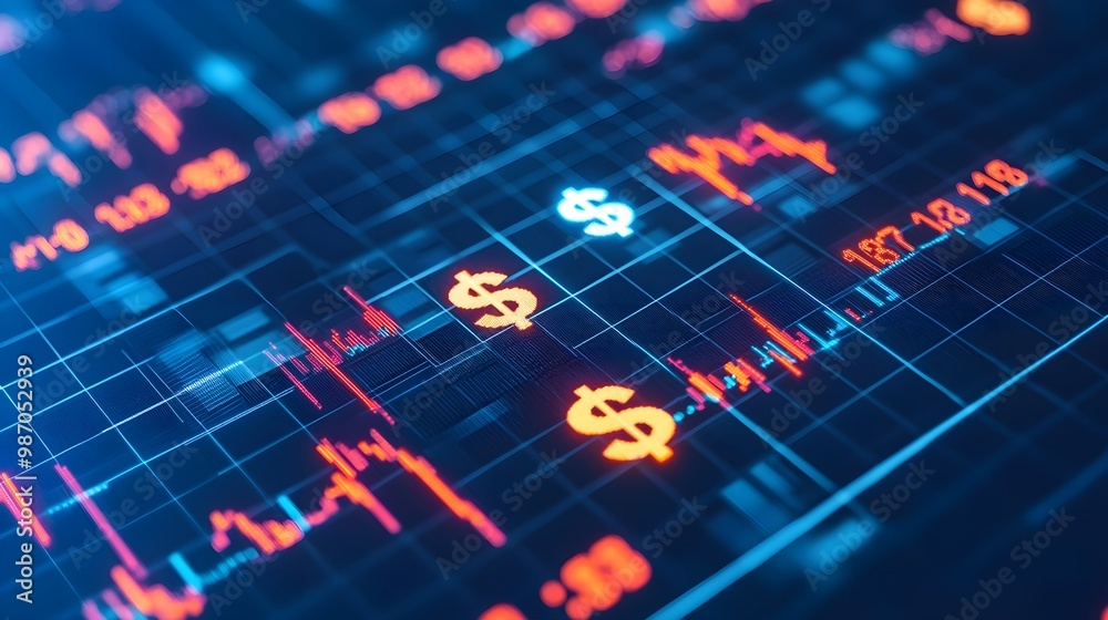 Abstract Financial Hub with Dollar Signs and Data Abstract Financial Hub with Dollar Signs and Data