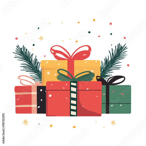 christmas gift boxes with snowflakes
