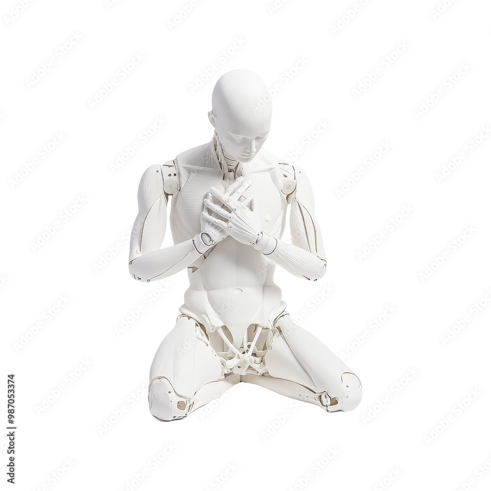 Fototapeta premium White Robot Praying or Meditating