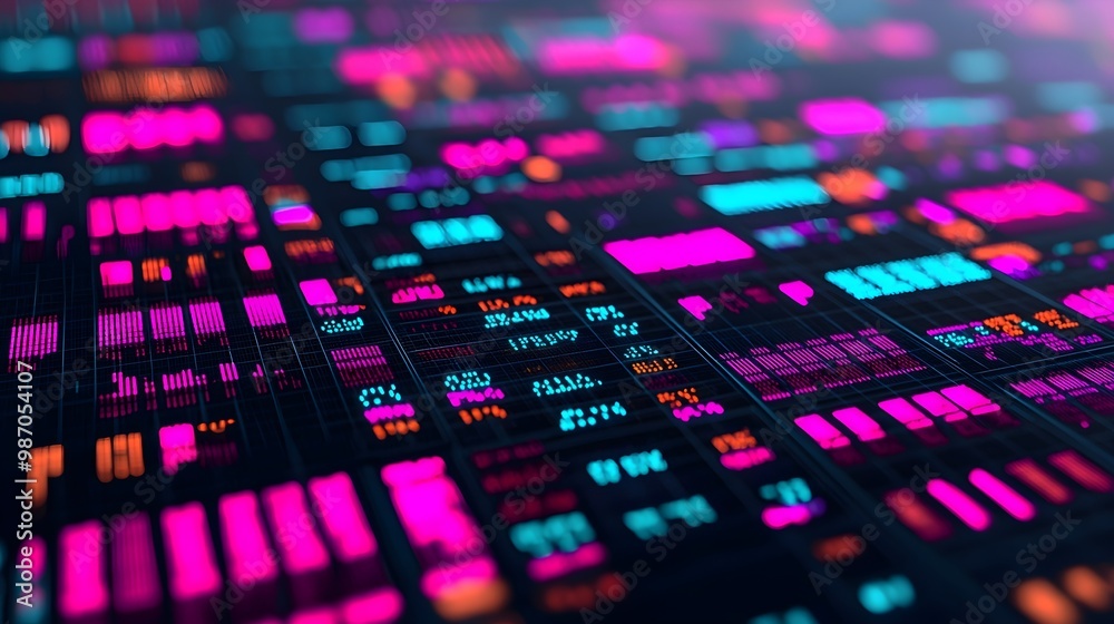 Abstract Neon Stock Market Data Background