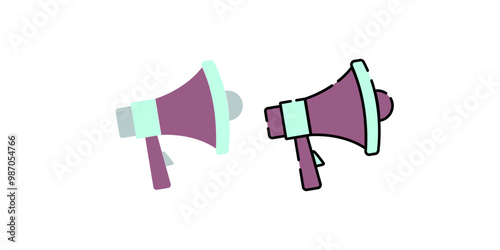 Megaphone icons set. Electric megaphone symbol with sound. Loudspeaker megaphone icon collection. Advertising concept. Flat and line style - stock vector