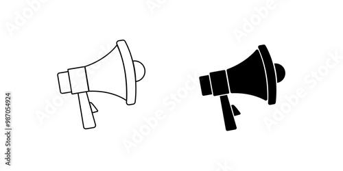 Megaphone icons set. Electric megaphone symbol with sound. Loudspeaker megaphone icon collection. Advertising concept. Flat and line style - stock vector