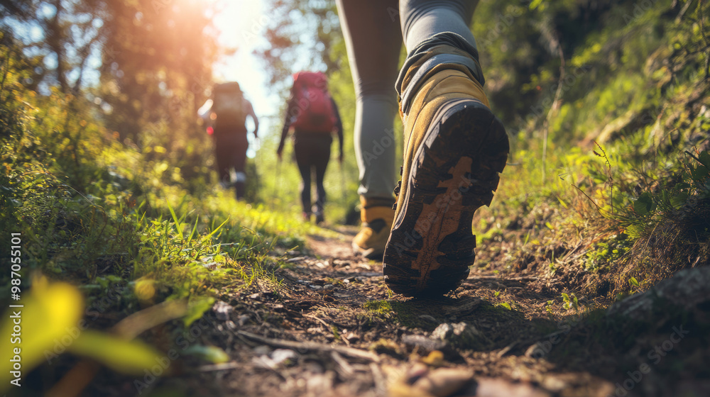 Travelers Hiking on a Designated Trail Through Nature Travelers Hiking on a Designated Trail Through Nature