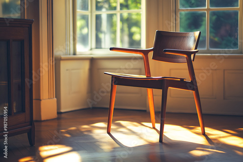 A beautifully crafted wooden chair set in a sunlit room