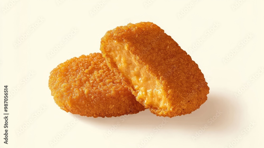 Golden, crispy chicken nuggets on light background. Perfect for fast food, snack, and meal concepts. Golden, crispy chicken nuggets on light background. Perfect for fast food, snack, and meal concepts.