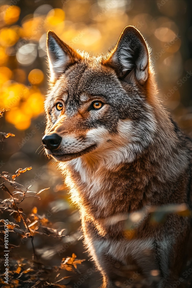 Obraz premium A close up of a wolf standing in the woods