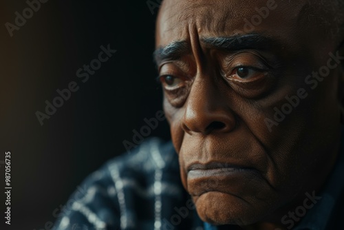 Close up portrait of a man looking away from the camera. AI.