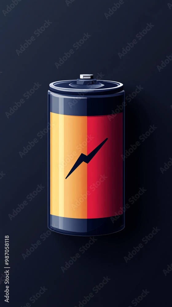 Battery with vibrant color design, isolated background