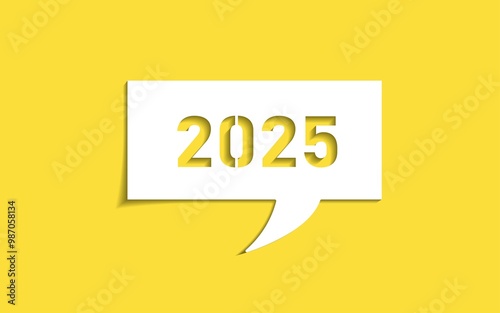 Happy new year 2025 greeting. Minimalist paper cut banner design.