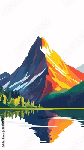 Colorful mountain reflection in serene lake photo