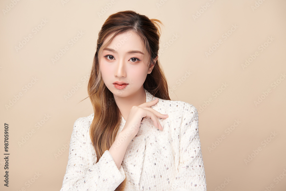 Beautiful young asian woman with clean fresh skin on beige background, Face care, Facial treatment, Cosmetology, beauty and spa, Asian women portrait. Beautiful young asian woman with clean fresh skin on beige background, Face care, Facial treatment, Cosmetology, beauty and spa, Asian women portrait.