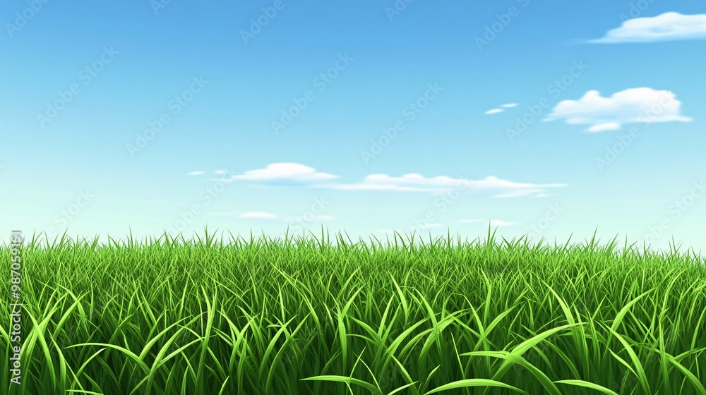 Fototapeta premium Lush green grass with blue sky background