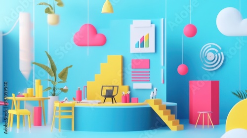 Wallpaper Mural A colorful modern workspace featuring vibrant decor, creative elements, and a playful atmosphere, perfect for inspiration and productivity. Torontodigital.ca