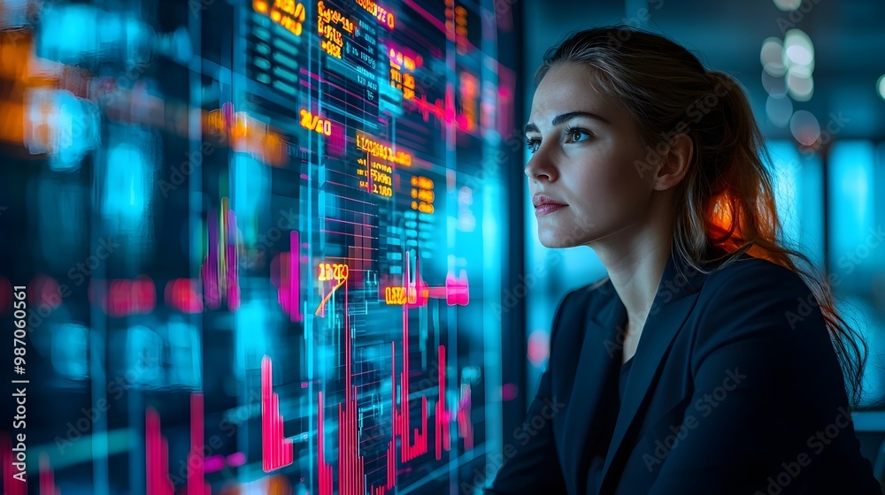Businesswoman Analyzing Data on Screen
