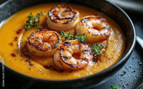 Grilled Shrimp in Pumpkin Soup