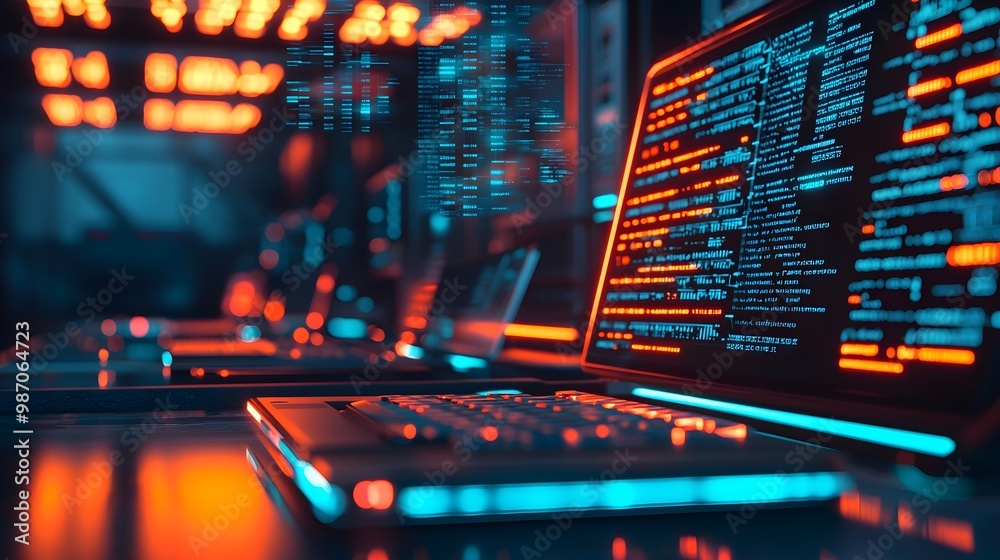 Cyberpunk Office with Glowing Neon Lights Cyberpunk Office with Glowing Neon Lights