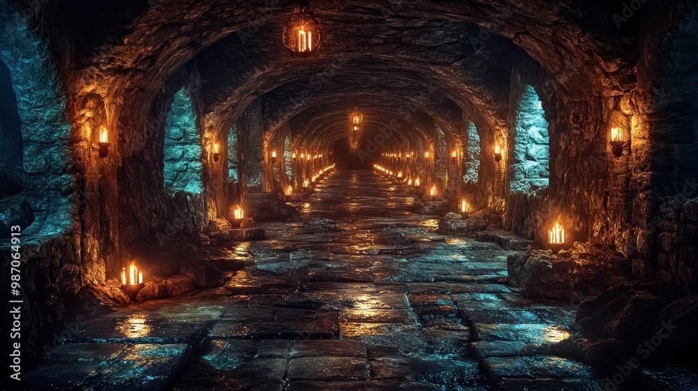 Mysterious Stone Passageway Lit By Candles Mysterious Stone Passageway Lit By Candles