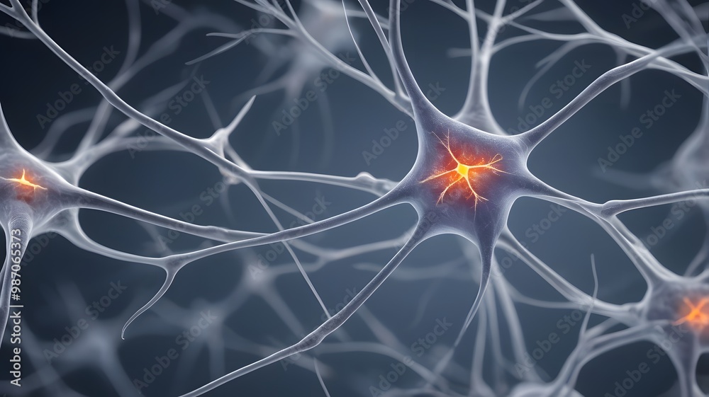 Neurons Connecting in a Brain Tissue Sample