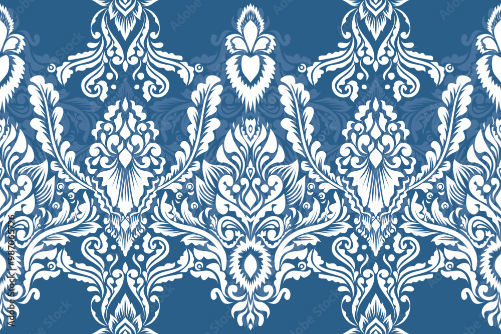 Fototapeta premium Damask pattern embroidery, Indian pattern aztec geometric art background, Tribal seamless ethnic pattern. Oriental flora, textile. Art ornament print design for carpet, cover wallpaper.