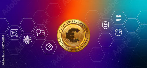 Euro European crypto digital currency money blockchain coin illustration financial technology