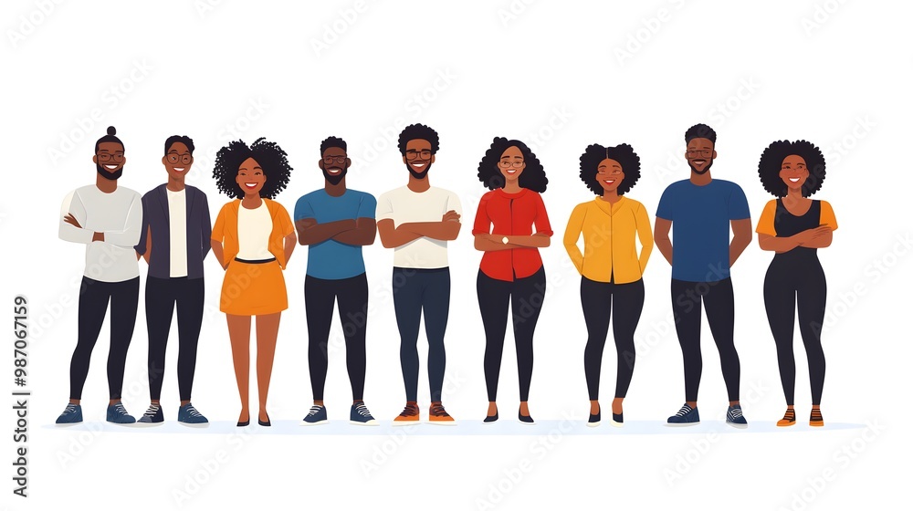 Diverse Group of Smiling Black People, Flat Vector Illustration. Diverse Group of Smiling Black People, Flat Vector Illustration.
