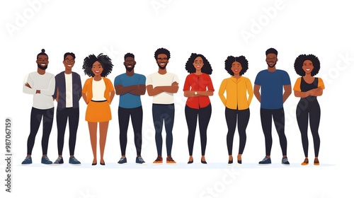 Diverse Group of Smiling Black People, Flat Vector Illustration.