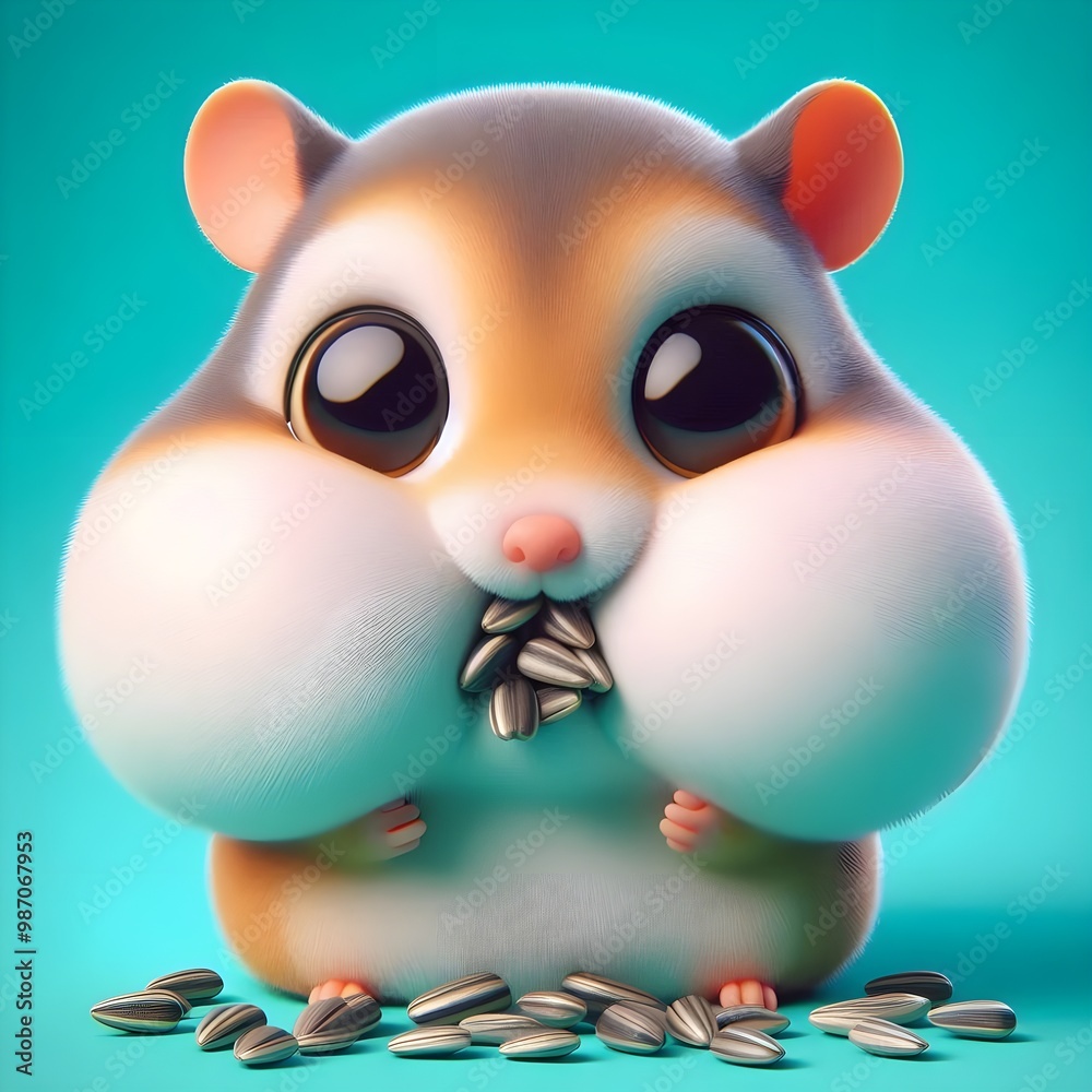 Obraz premium a 3D cartoon of a tiny and round hamster