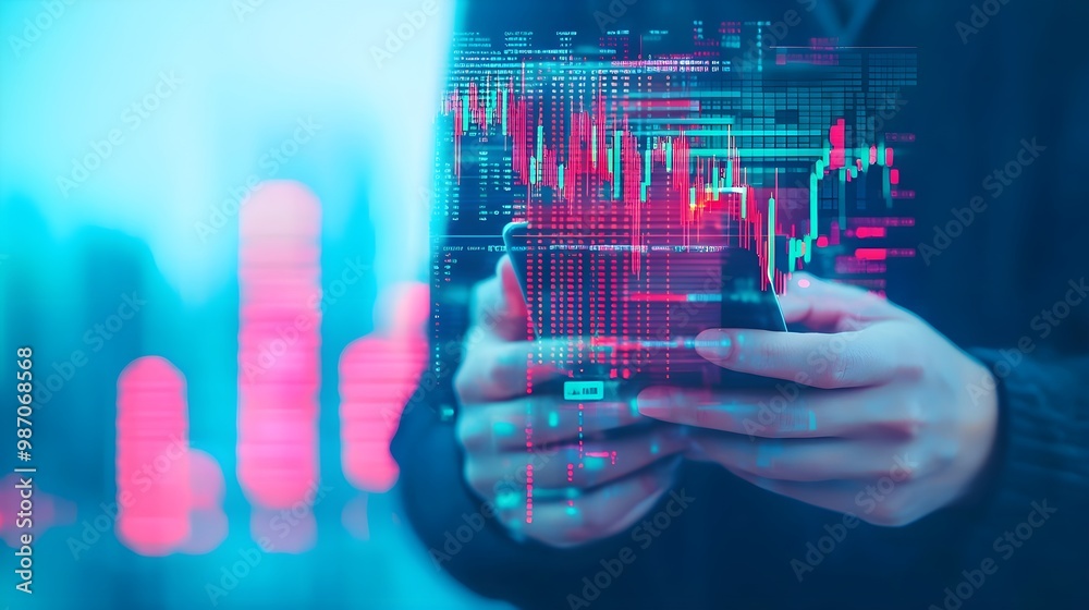 Hands Holding Smartphone with Stock Market Data
