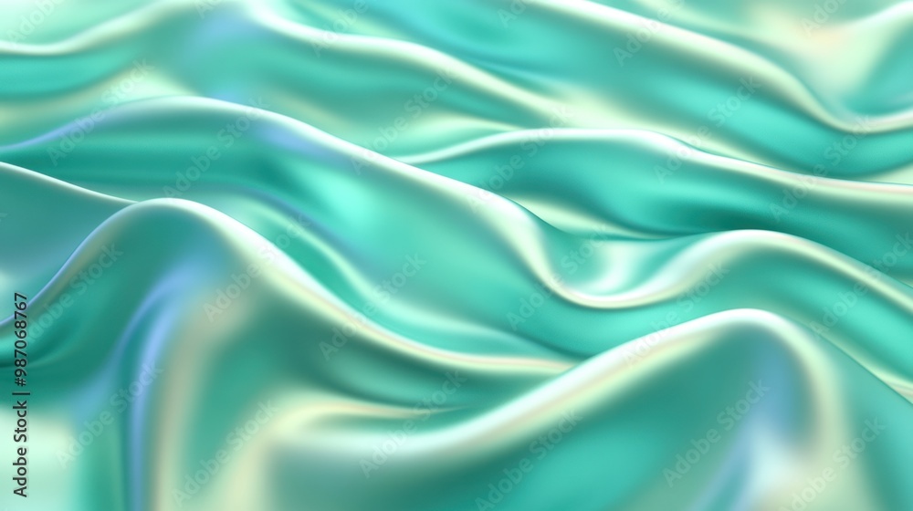 Obraz premium Glossy gradient background transitioning from turquoise to soft mint green, evoking a shiny, futuristic look.