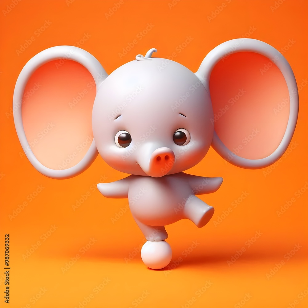 a 3D cartoon of a clumsy elephant balancing on a tiny ball a 3D cartoon of a clumsy elephant balancing on a tiny ball