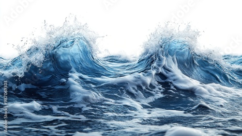 Ocean Wave Crashing with White Background