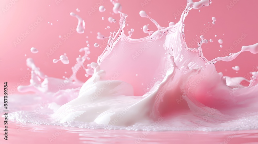 Vibrant pink and white liquid splash on a soft pink background, capturing dynamic motion and vivid color contrast in high definition. Vibrant pink and white liquid splash on a soft pink background, capturing dynamic motion and vivid color contrast in high definition.