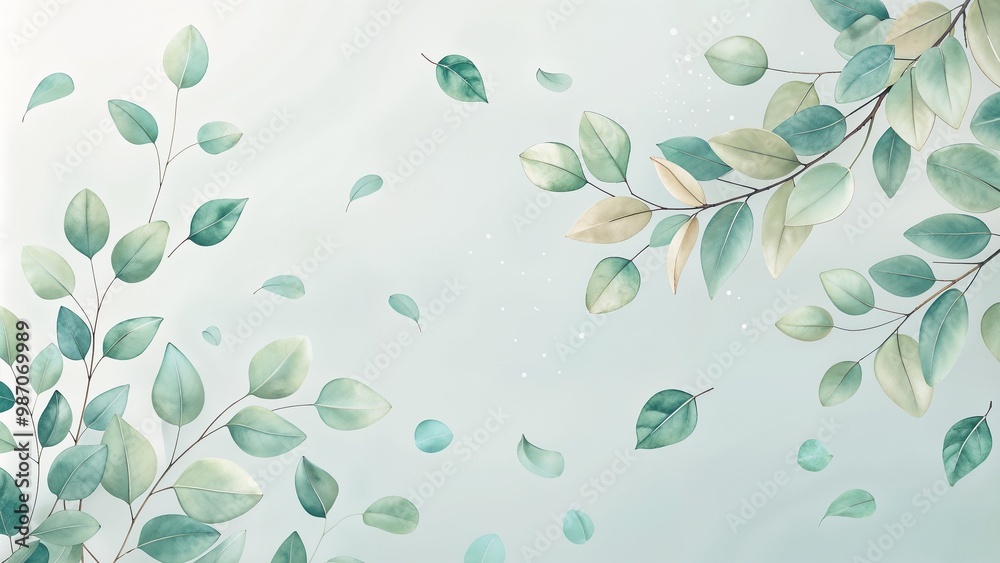 Botanical pattern background with soft green leaves and pastel colors Botanical pattern background with soft green leaves and pastel colors