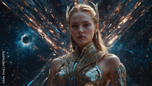 beautiful girl with a sword in the night