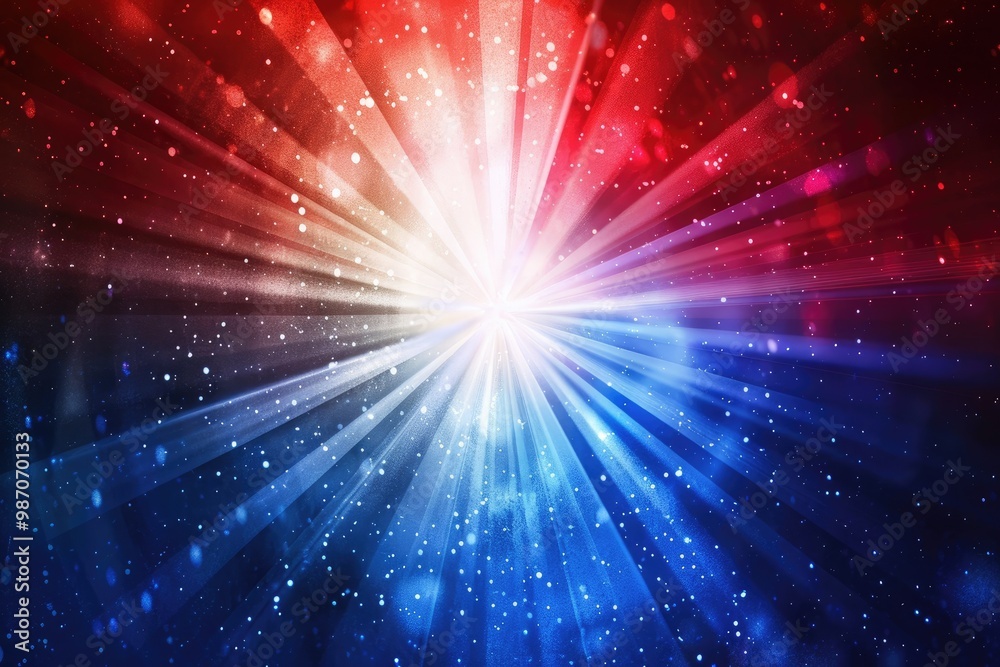 Naklejka premium Abstract background with rays of light in red, white and blue colors. The concept symbolizes the power or strength that comes from new beginning after national holiday