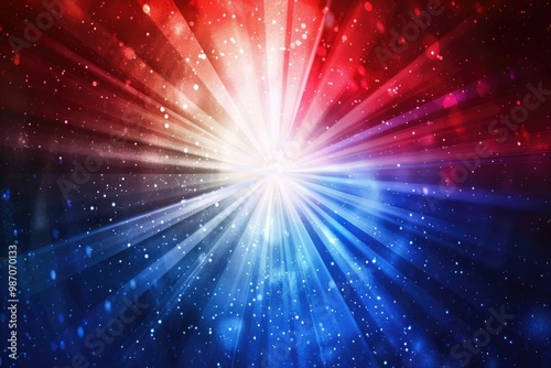 Abstract background with rays of light in red, white and blue colors. The concept symbolizes the power or strength that comes from new beginning after national holiday