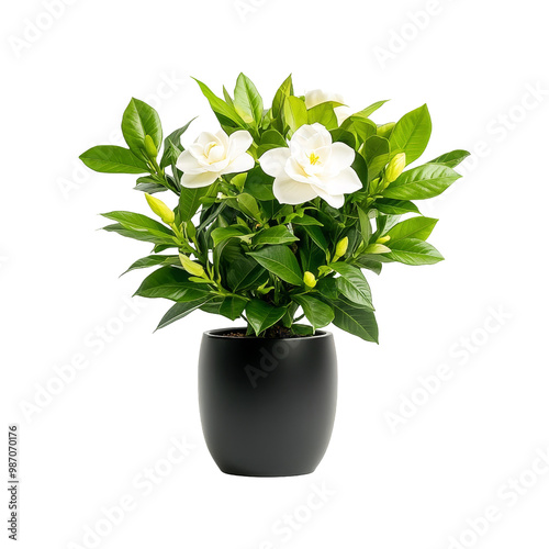 White Gardenia in Black Pot