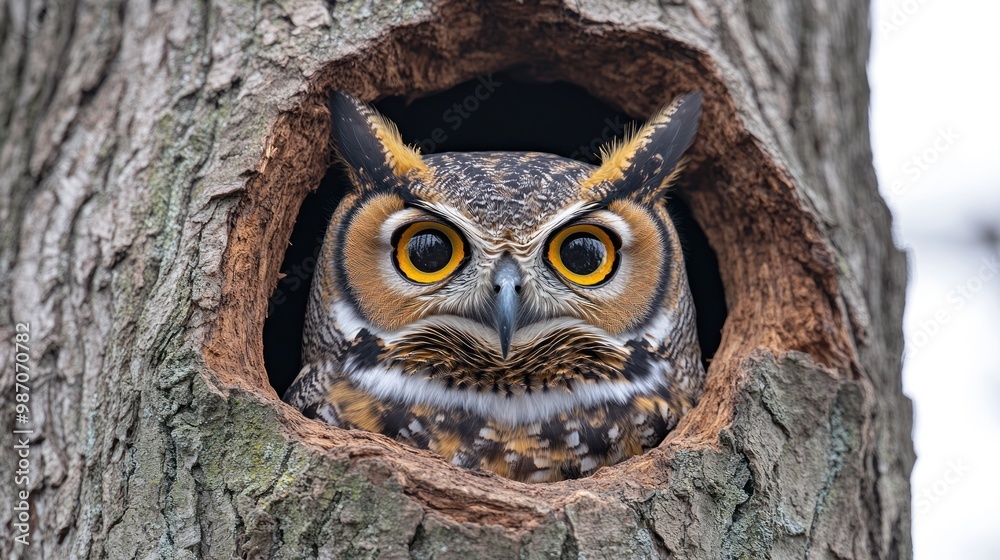 Great Horned Owl in Tree Cavity Great Horned Owl in Tree Cavity
