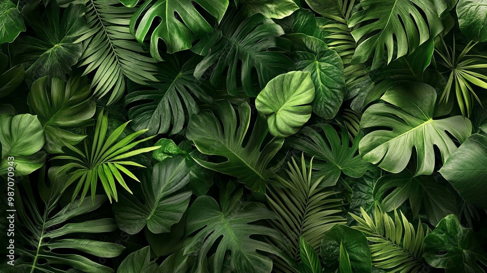 A Lush Arrangement of Tropical Green Leaves A Lush Arrangement of Tropical Green Leaves